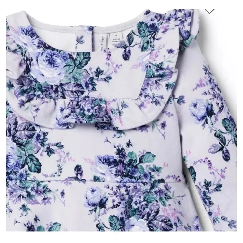 Janie and Jack Lilac Floral Ponte Dress Girls Size 6 NEW with Tags Long‎ Sleeve